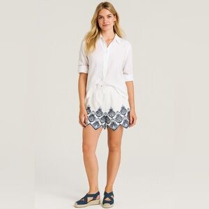 Calypso St. Barth White and Blue Embroidered Pajama Shorts